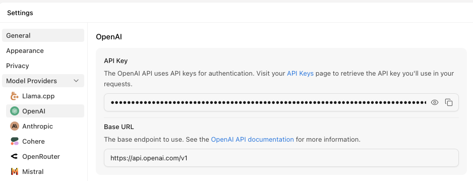 Включение моделей OpenAI
