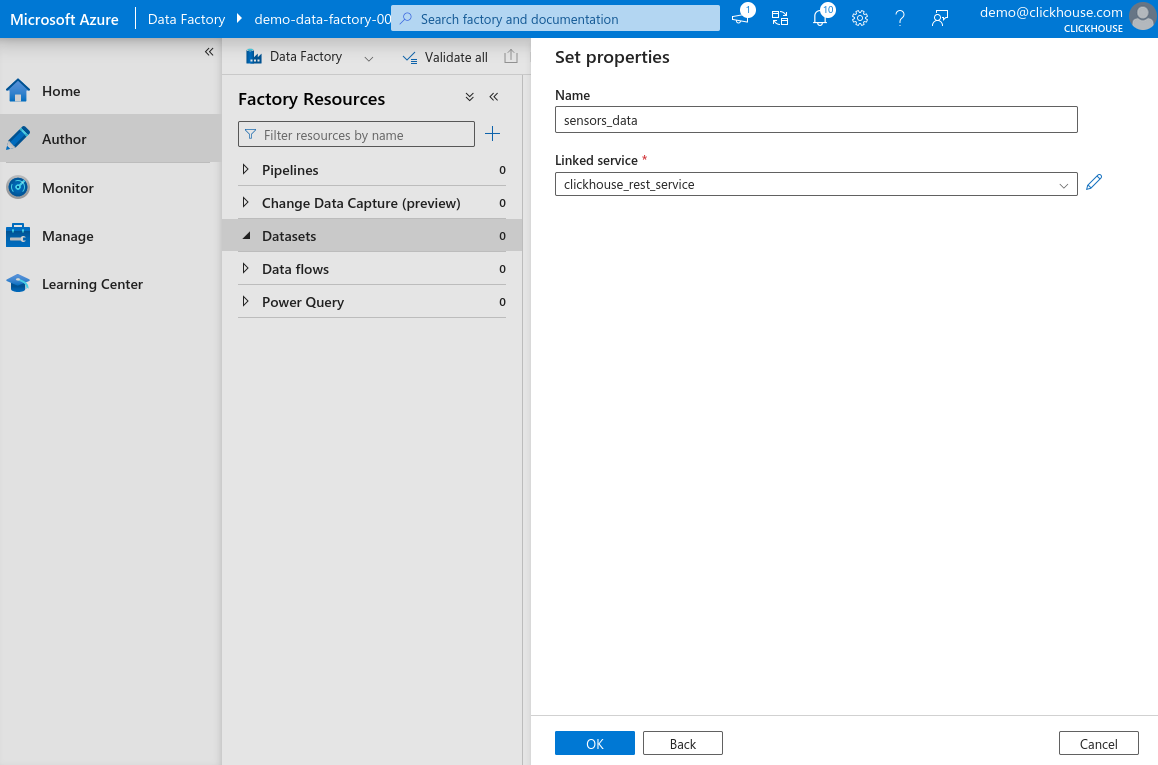 Страница создания нового набо�ра данных